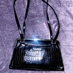 Black Roesetti Reptile Print Kiss Lock Shoulder Bag